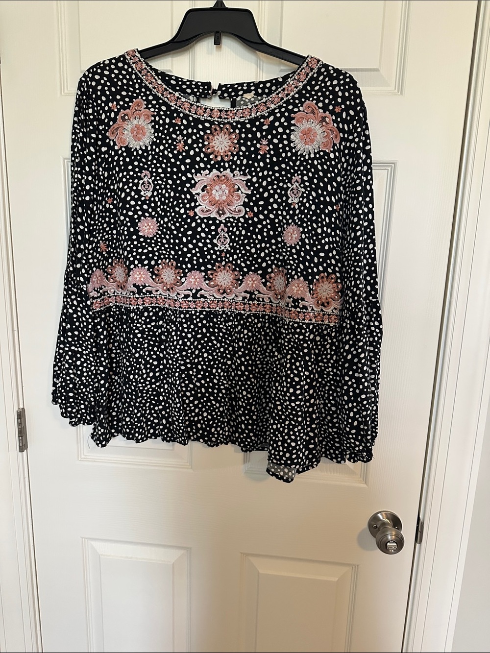 Black & Pink Polka Dot Floral Peasant Skirt